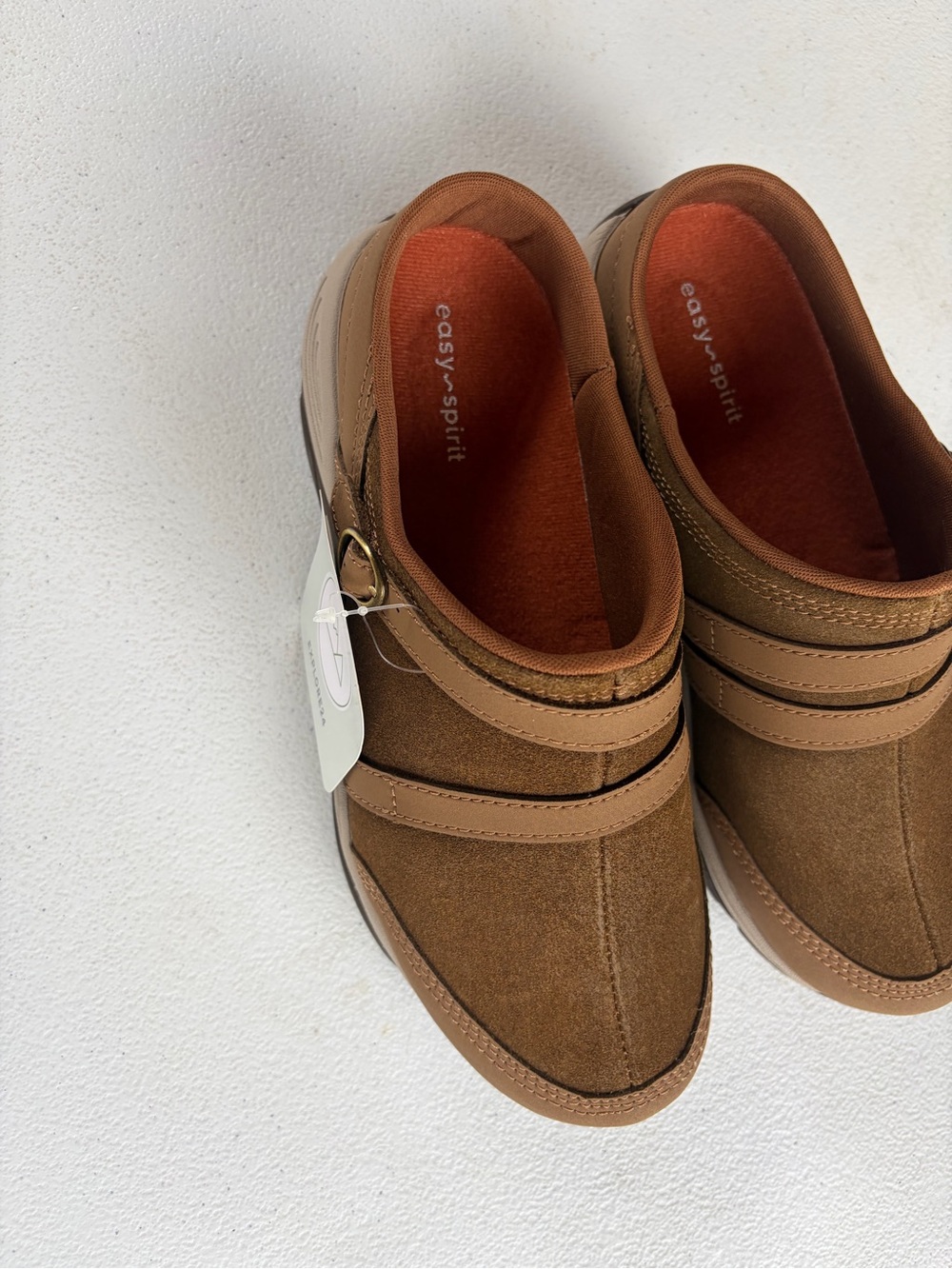 Easy Spirit women’s Suede Slip-On Loafers in Chestnut Brown